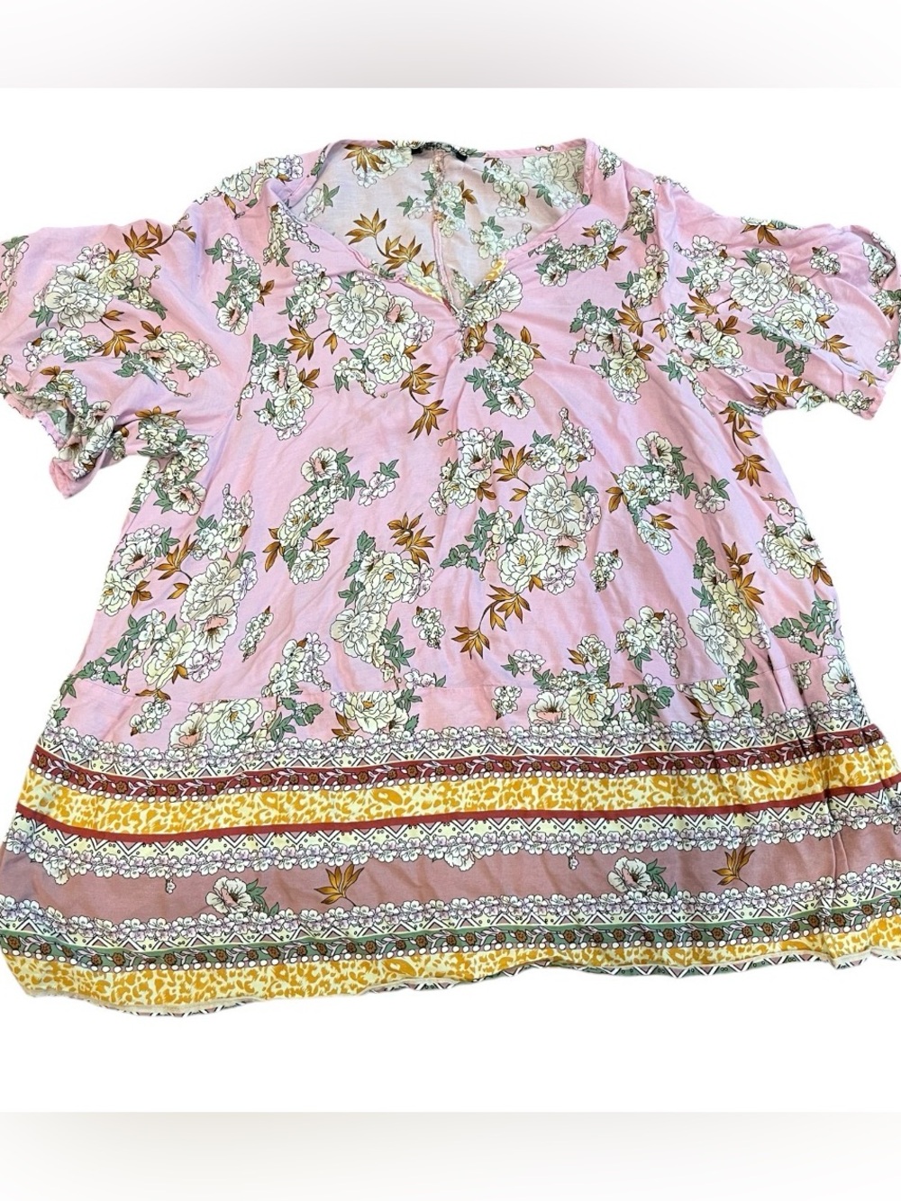 BloomChic 14-16 Pink Floral Border-Print top